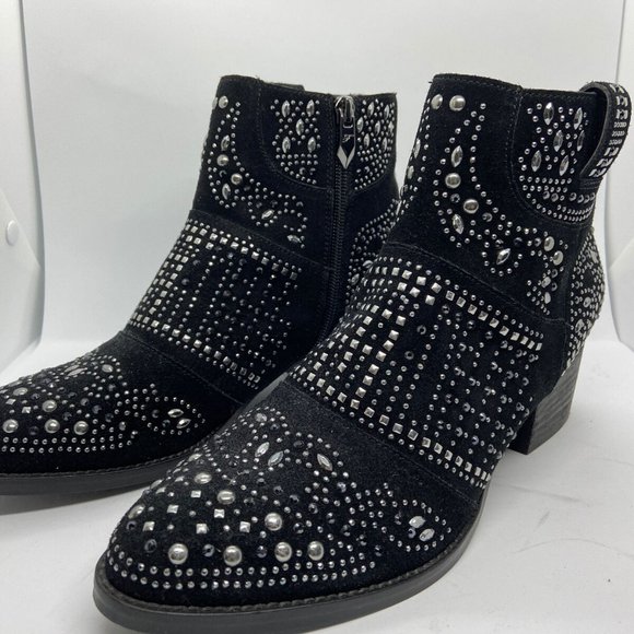 Fergie Elis Studded Black Suede Block Heel Booties SOLD - Picture 7 of 10